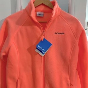 COLUMBIA SPORTSWEAR NWT FLEECE WITH ZIPPER, BRIGHT, BOLD CORAL COLOR, OUTDOORS